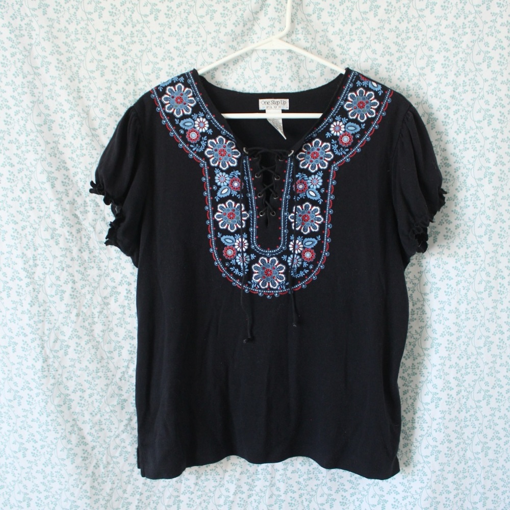 Y2K Embellished Peasant Top